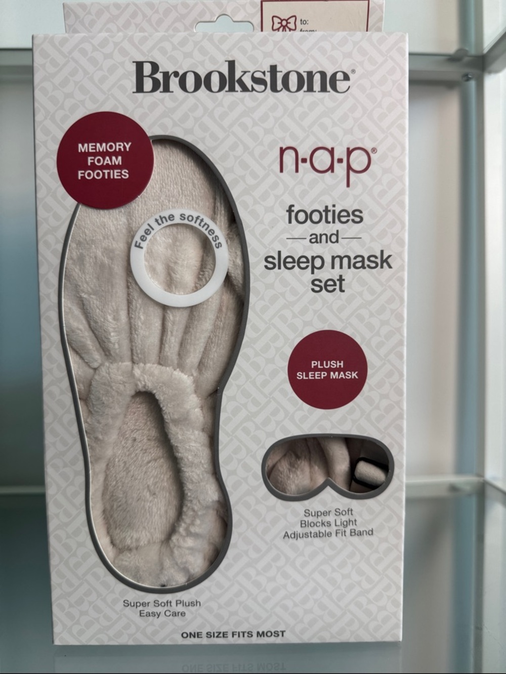 Brookstone beige n•a•p Plush Footies and Sleep Mask Set